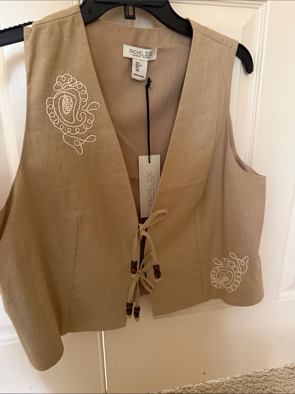 Rachel Zoe Embroidered Tie-Front Linen Vest
